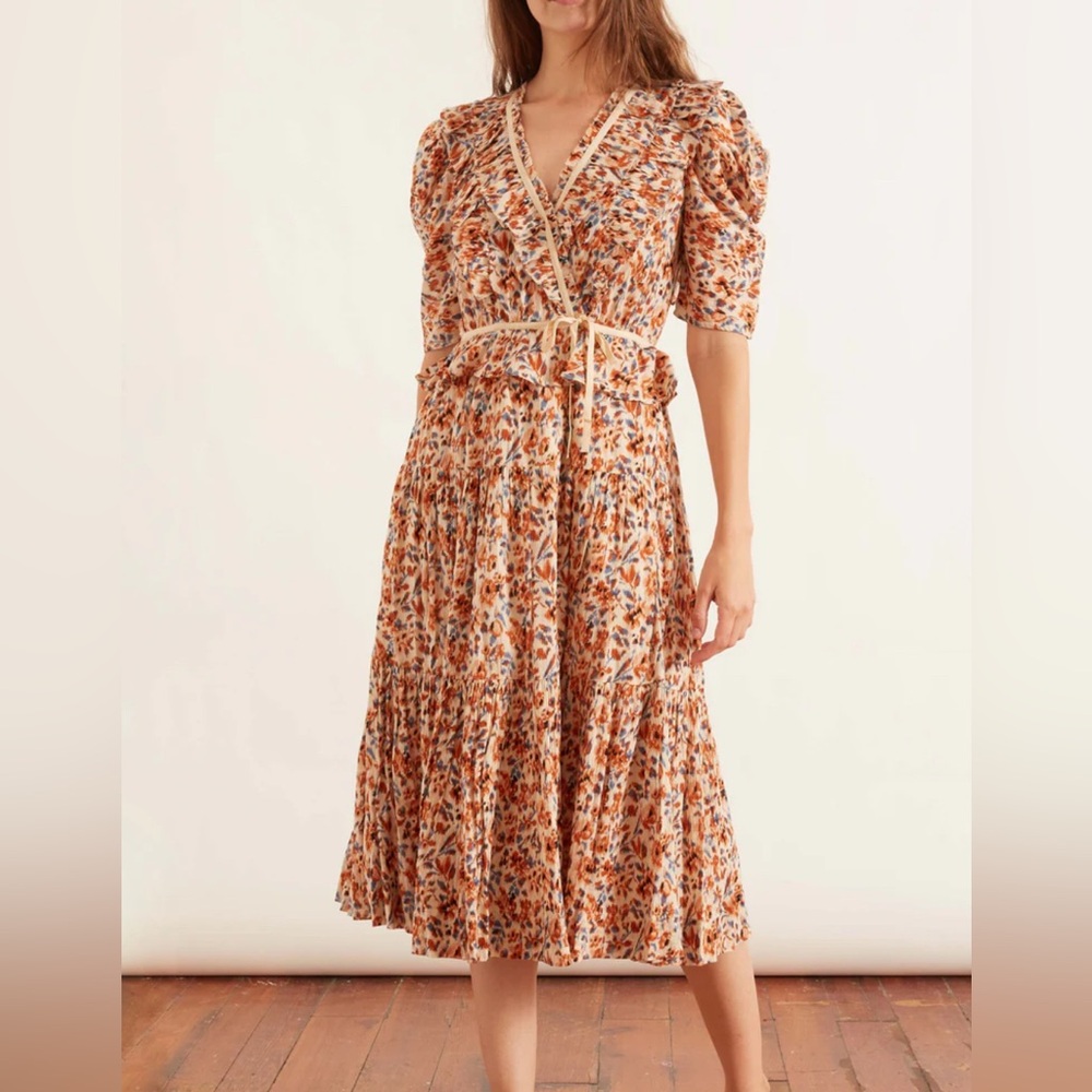 Ulla Johnson Floral Wrap Dress in Orange and Cream